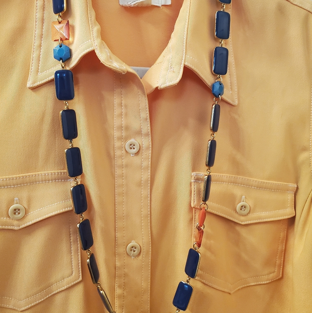 J Crew Long Necklace Navy Enamel